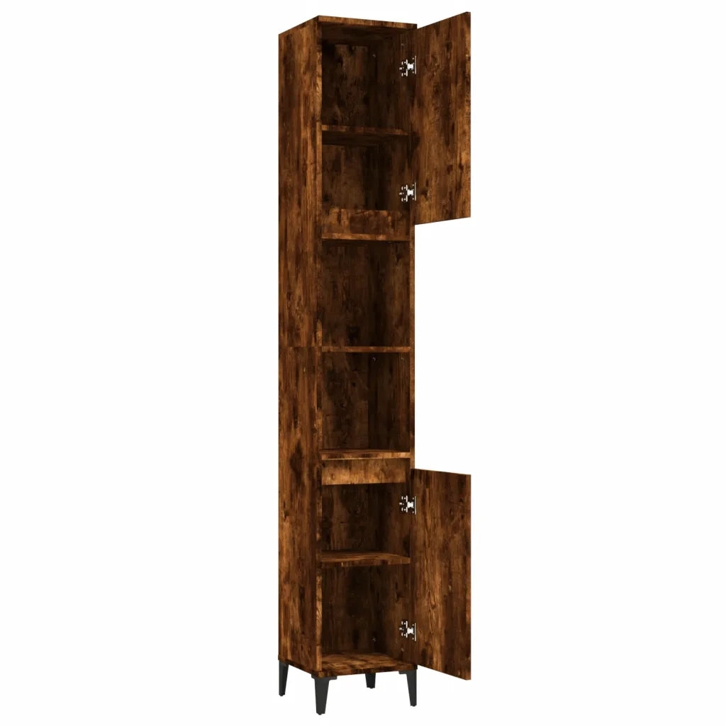 Armadietto Bagno | Armadio da bagno Rovere Fumo 30x30x190 cm in Legno Multistrato