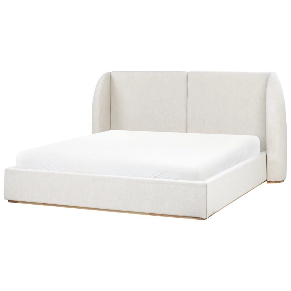 Letto matrimoniale con contenitore rivestito in tessuto bianco sporco con ampia testata 180 x 200 cm camera da letto elegante