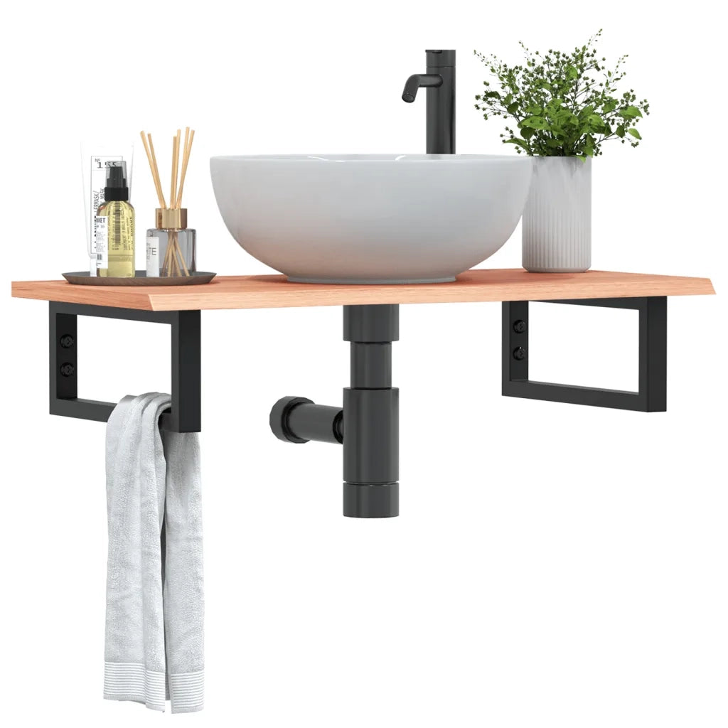 Ripiano a Parete per Lavabo in Acciaio e Massello di Rovere 3302565