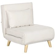 Poltrona Letto Singolo Reclinabile 72x78x79 cm con Cuscino in Tessuto Effetto Lino Beige
