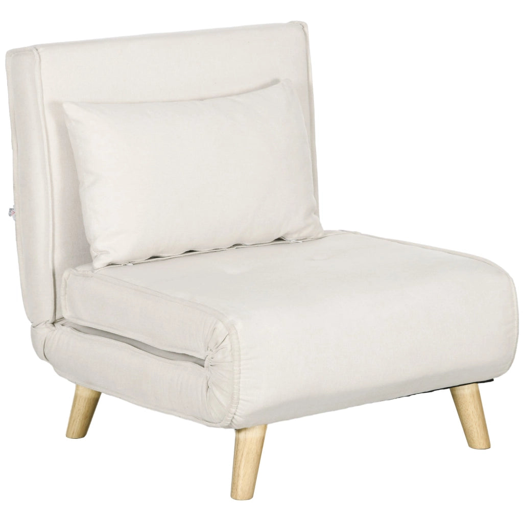 Poltrona Letto Singolo Reclinabile 72x78x79 cm con Cuscino in Tessuto Effetto Lino Beige