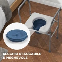 Sedia Comoda WC per Anziani e Disabili 4 in 1 Regolabile in Altezza con Braccioli Imbottiti, Grigio