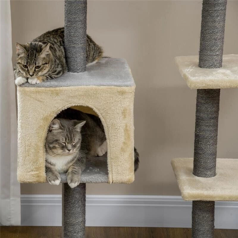 TIRAGRAFFI PER GATTI ALTO 156 CM CON LETTINO, CASETTA E PALI TIRAGRAFFI IN SISAL