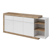 Buffet 200cm color quercia e bianco lucido con numerosi vani di stoccaggio collezione SINATRA.