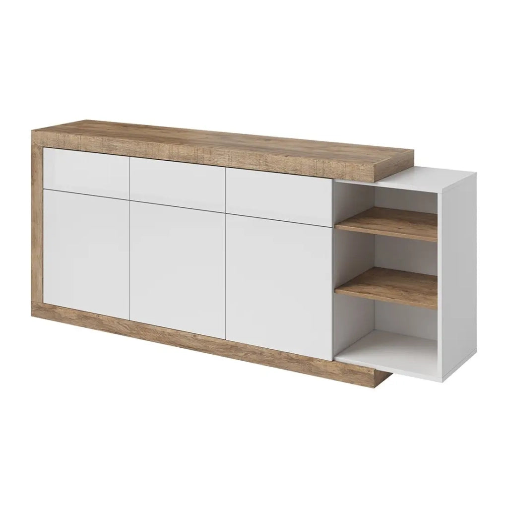 Buffet 200cm color quercia e bianco lucido con numerosi vani di stoccaggio collezione SINATRA.
