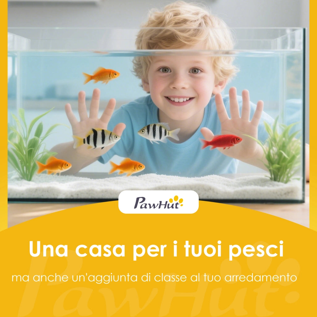 Acquario 45x25x25,5 cm Capacità 24L con Filtro Luce LED e Pompa dell'Acqua in Vetro Temperato Nero