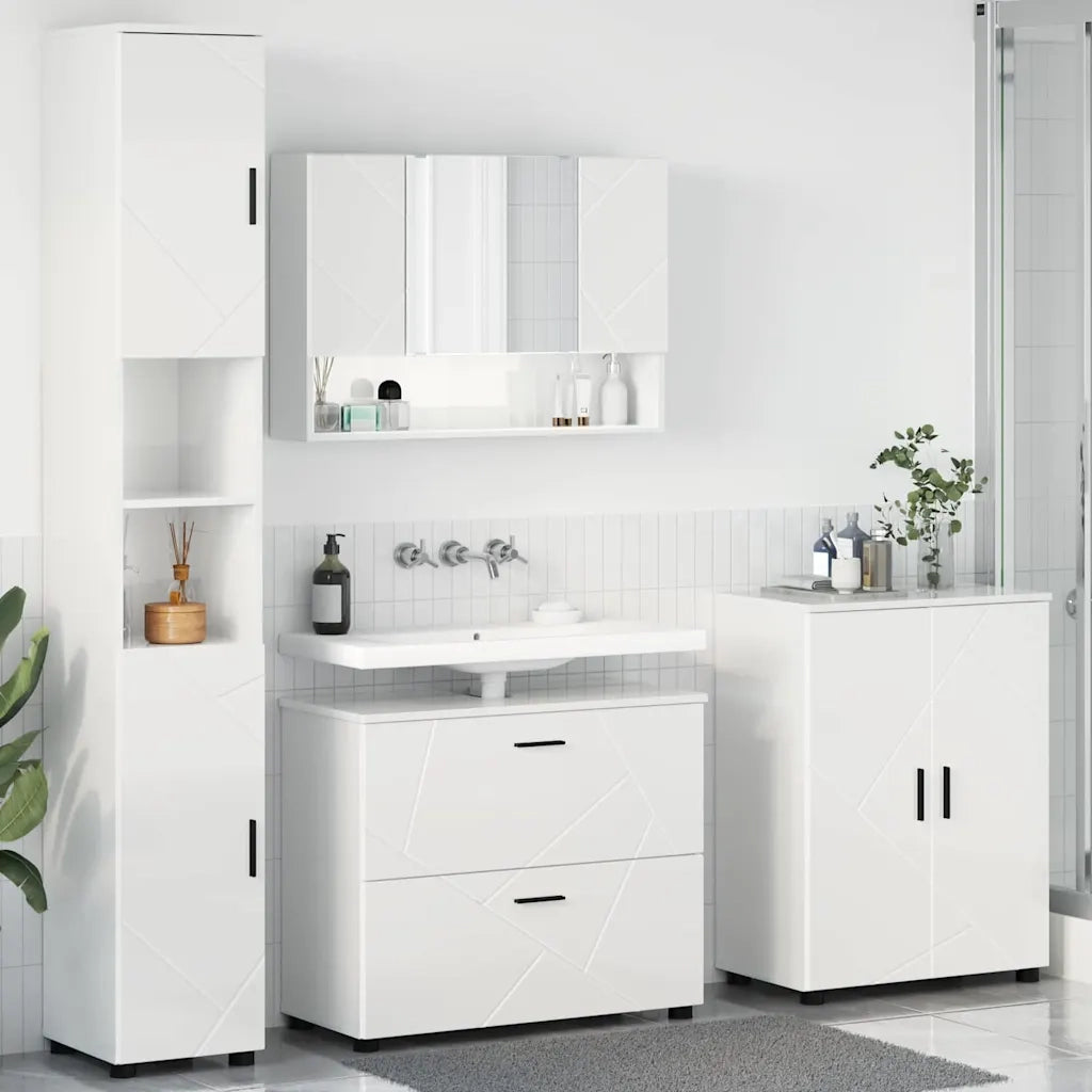 Set di mobili per il bagno con cassetto 4 pcs Bianco Lucido 3393087