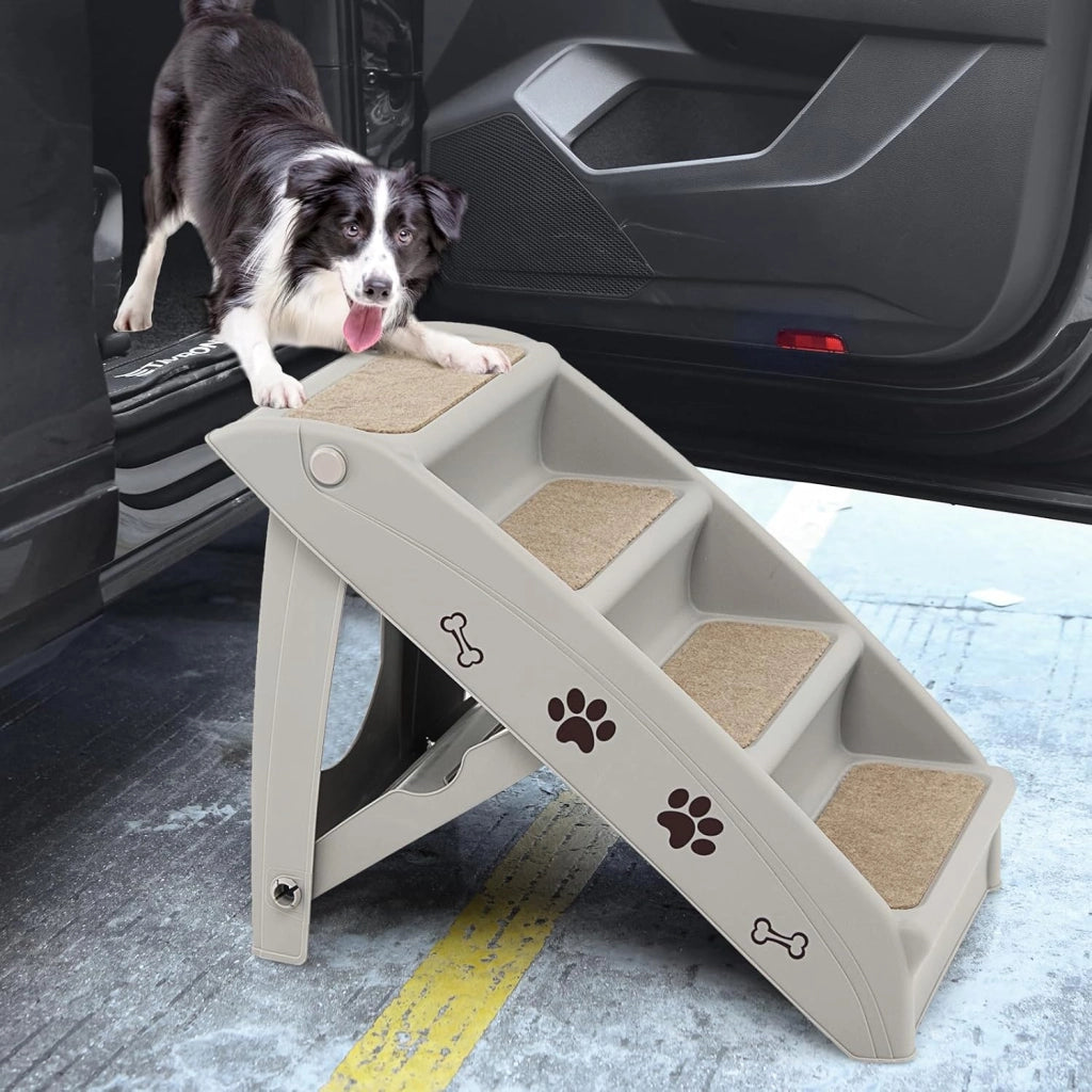 Scala per cani e gatti pieghevole, con tappetino in feltro, carico fino a 60 kg, rampa antiscivolo per cani e gatti per letto, auto, divano (grigio, 65 x 55 x 50 cm, 4)