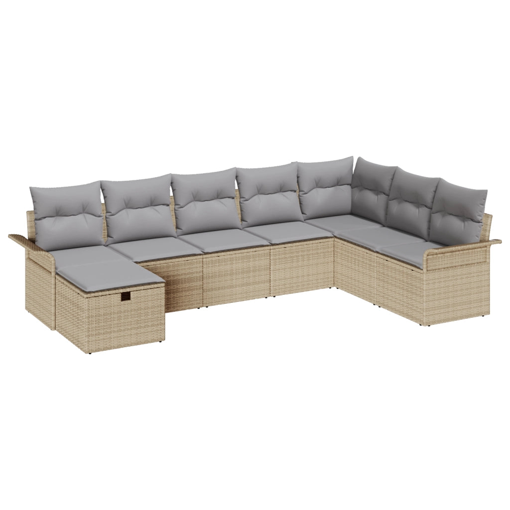 Set Divano da Giardino 8 Pezzi con Cuscini Beige Polyrattan