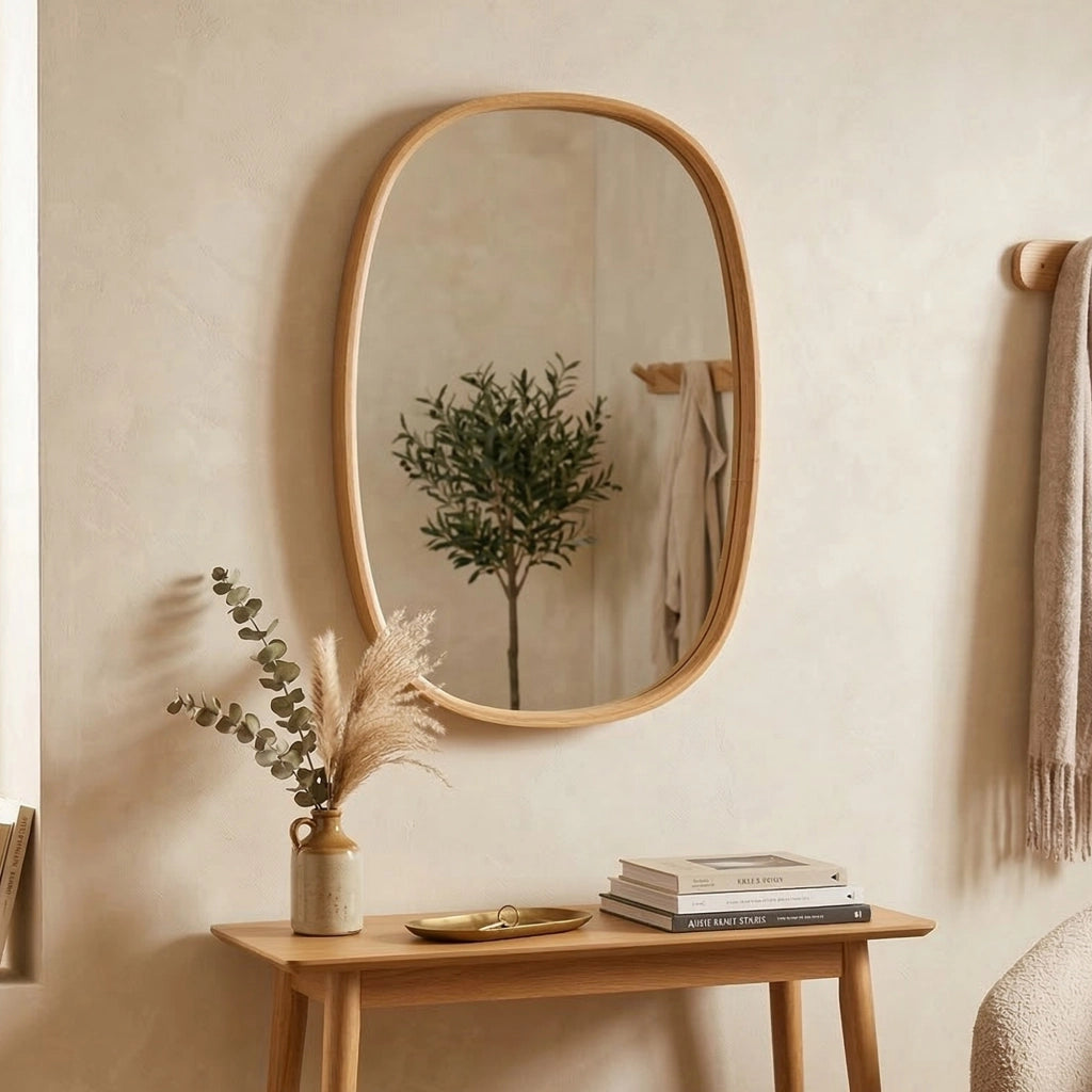 Piansano, Specchio Forma Ovale, 38x55h cm Marrone Rovere