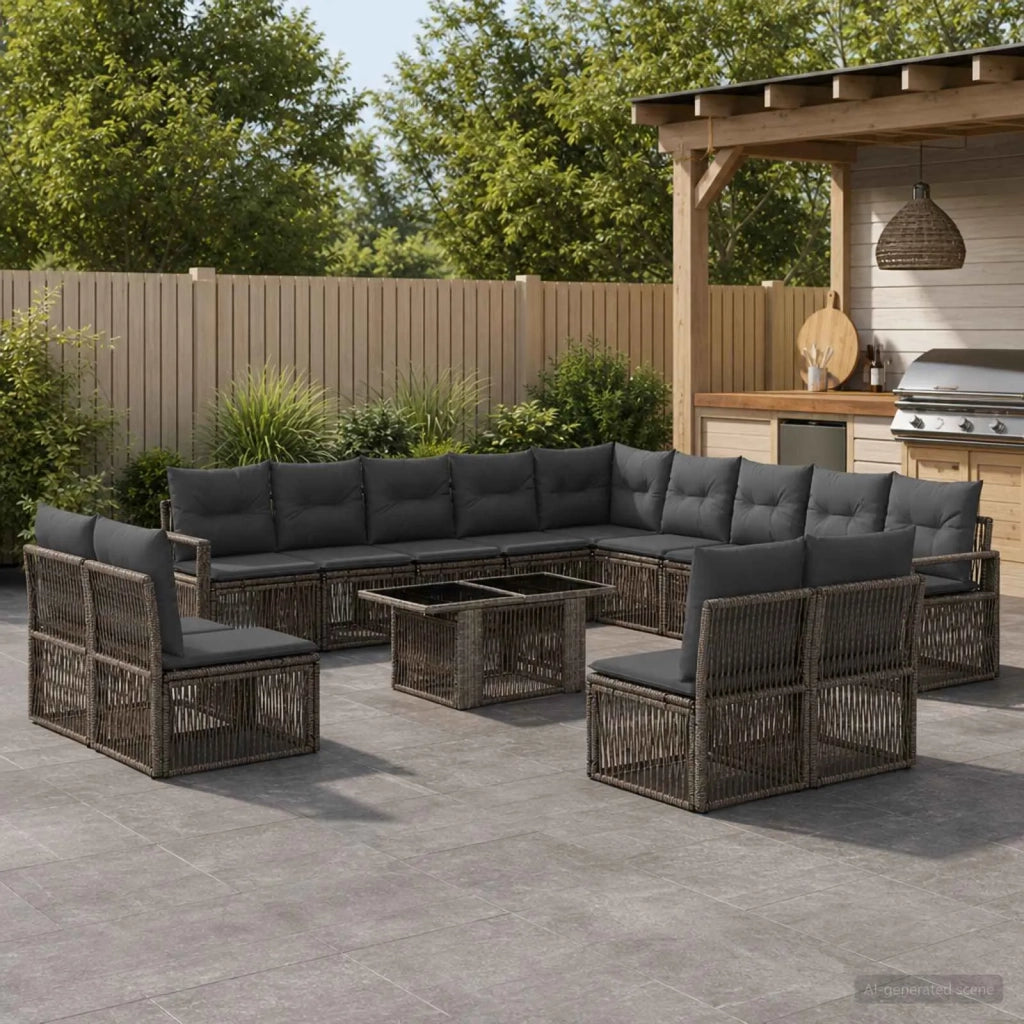 Set Divano da Giardino 14 pz Grigio e Grigio Scuro polyrattan 3437174