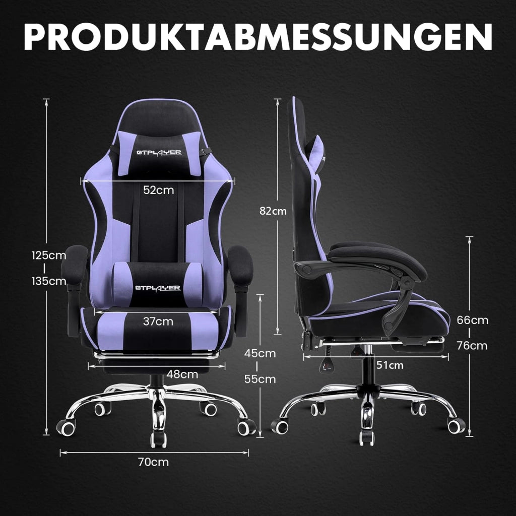 Sedia da gioco, sedia da ufficio, sedia ergonomica, sedia da gioco, con supporto per massaggi, sedie task con poggiapiedi e poggiatesta, tessuto viola