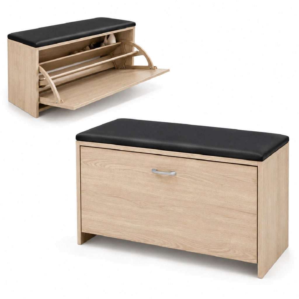Panca Scarpiera Salvaspazio con Seduta Imbottita Ecopelle 60x24x41 cm Rovere