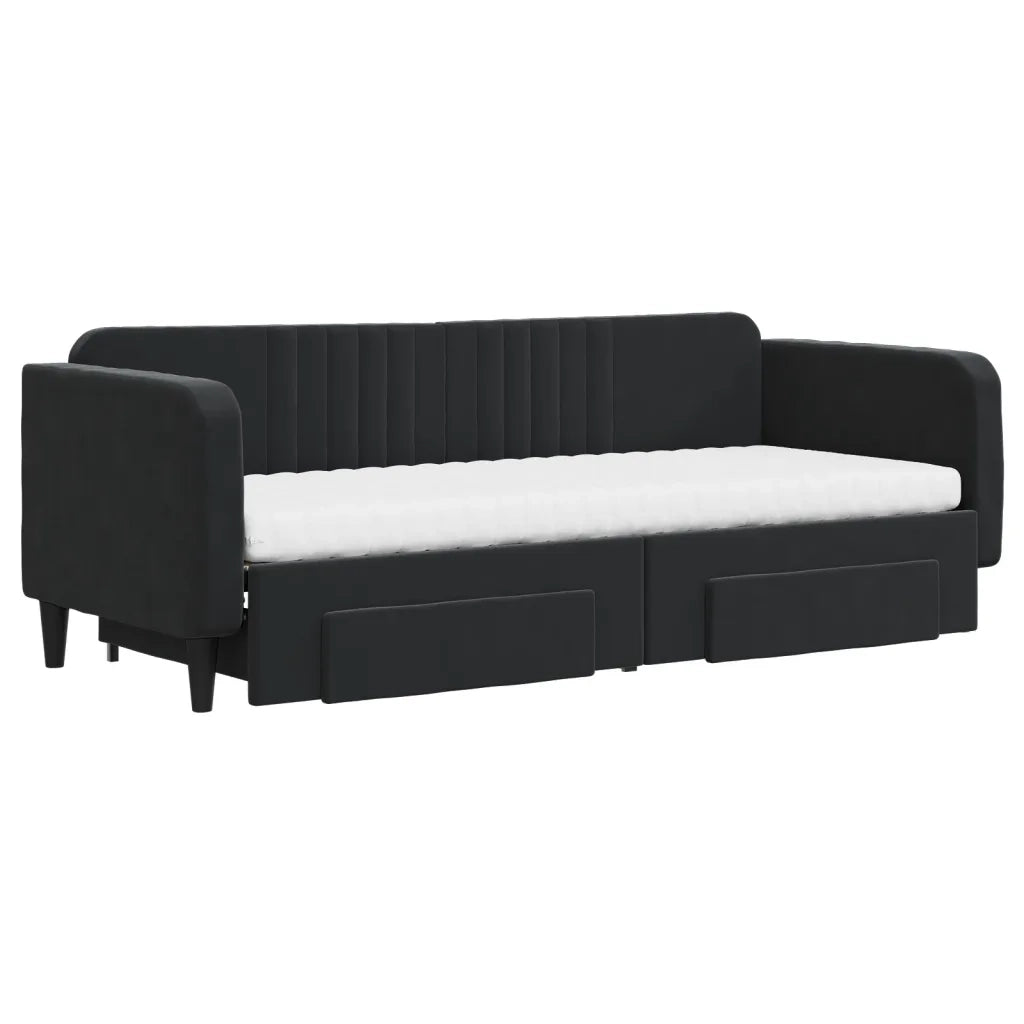 Divano Letto Estraibile con Cassetti Nero 80x200 cm in Velluto 3197132