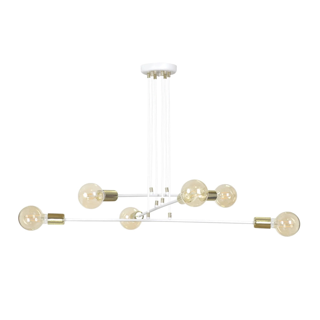 Lampadario Industrial 6 Luci Benzaiten A Bracci In Acciaio Bianco E Oro