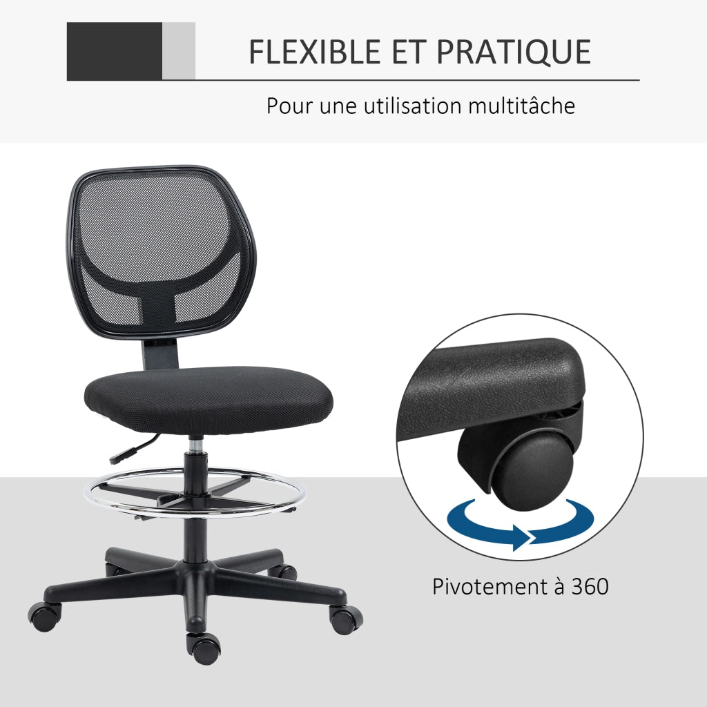 Sedia da ufficio regolabile in altezza con rete e poggiapiedi girevole ¨C Zephmum ¨C Nero 50-70 cm