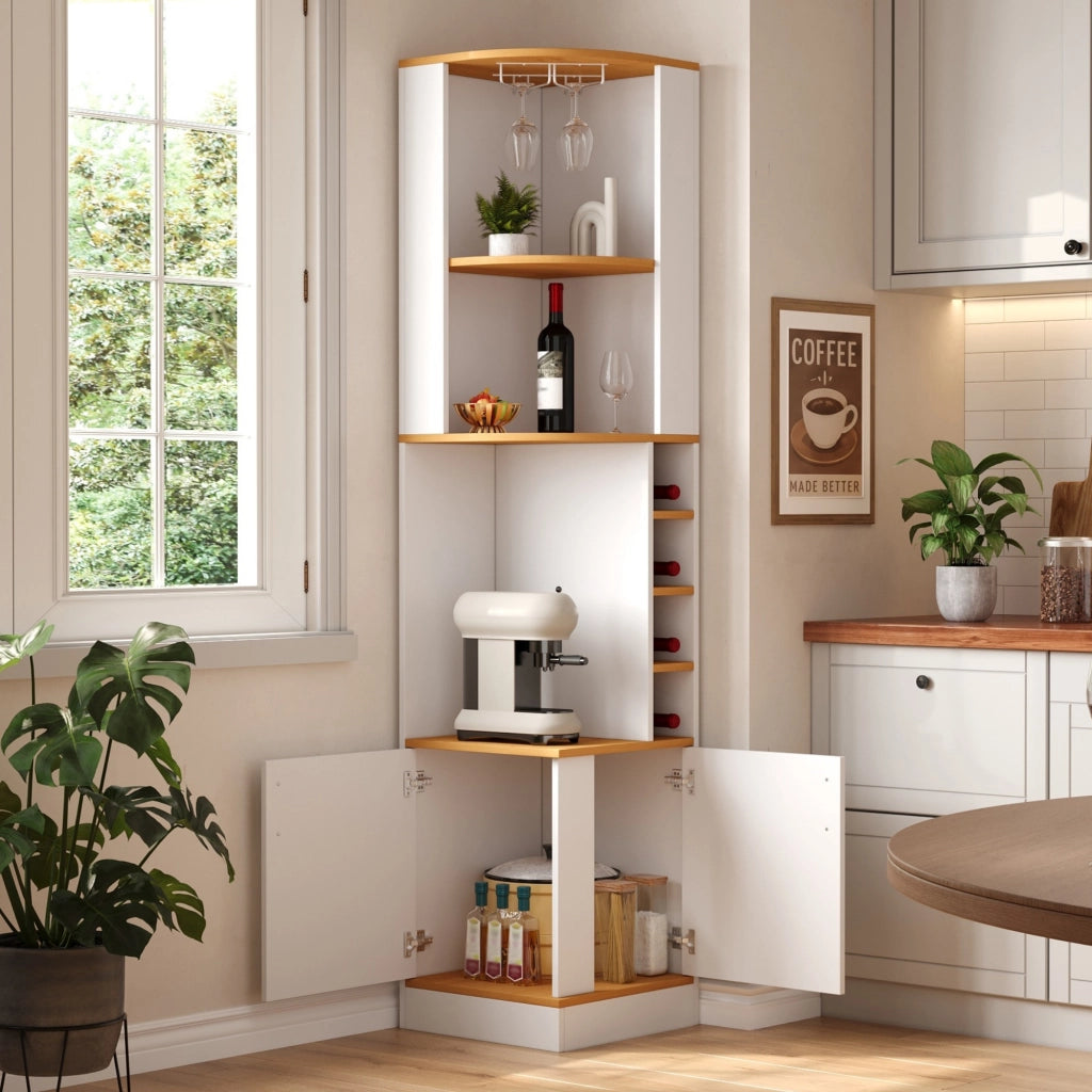 Mobile angolare con 4 vani; portabicchieri e armadietto - per cucina - in MDF - 40×40×182 cm - bianco
