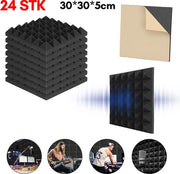 Pannelli Acustici – 30x30x5cm – Autoadesivi – 24 pezzi Isolamento Acustico – Demoltiplicatore di Suono – Pannelli di Spugna Acustica per Parete