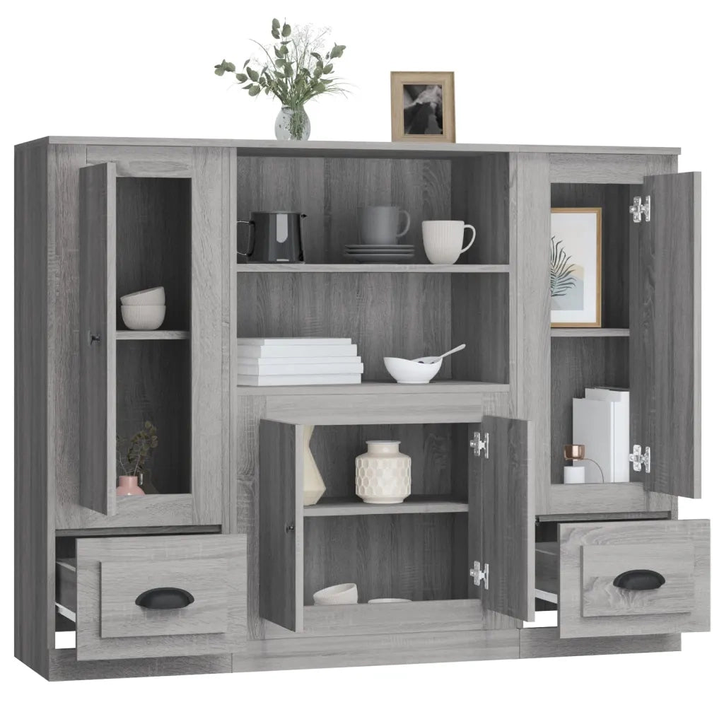 Credenze 3 pz | Madia | Buffet da pranzo | Armadio da pranzo Grigio Sonoma in Legno Multistrato