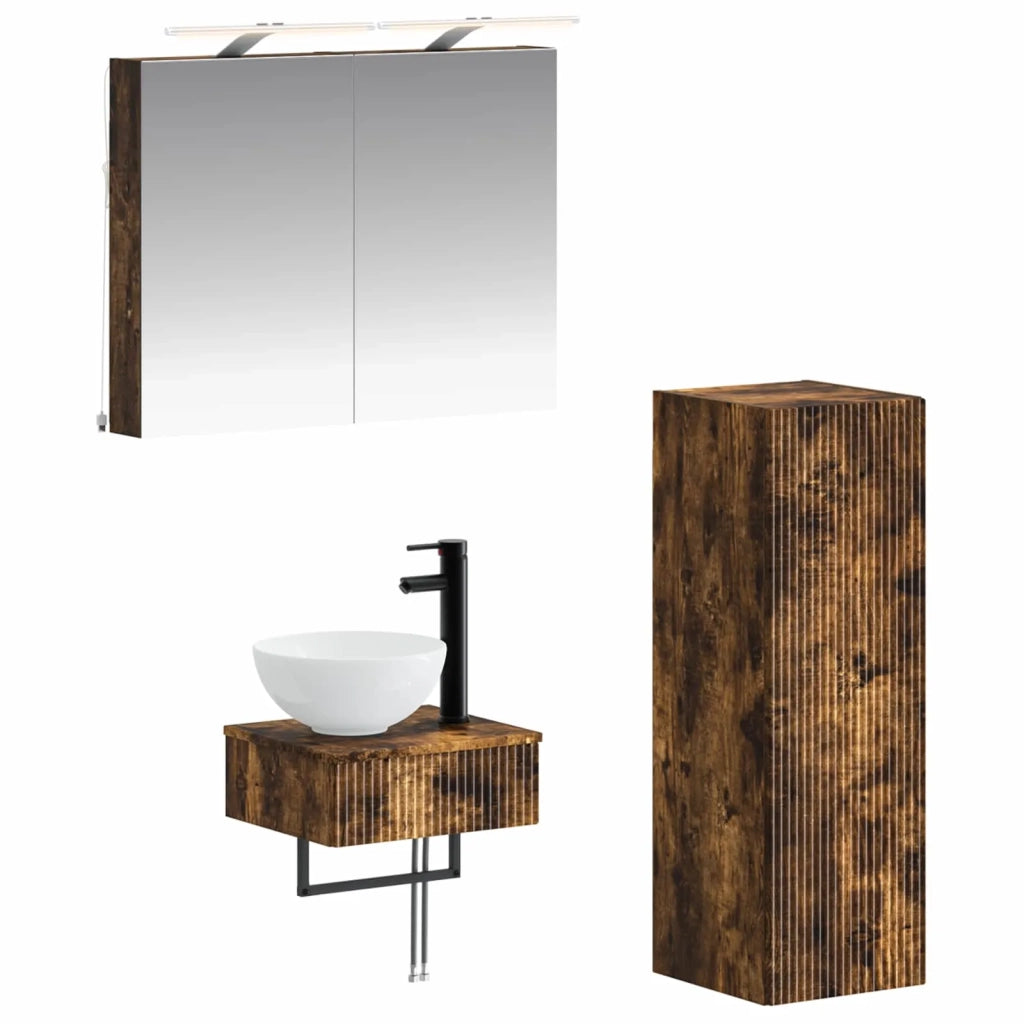 Set di Armadi da Bagno 4 pz Rovere Fumo Legno ingegnerizzato 3407363