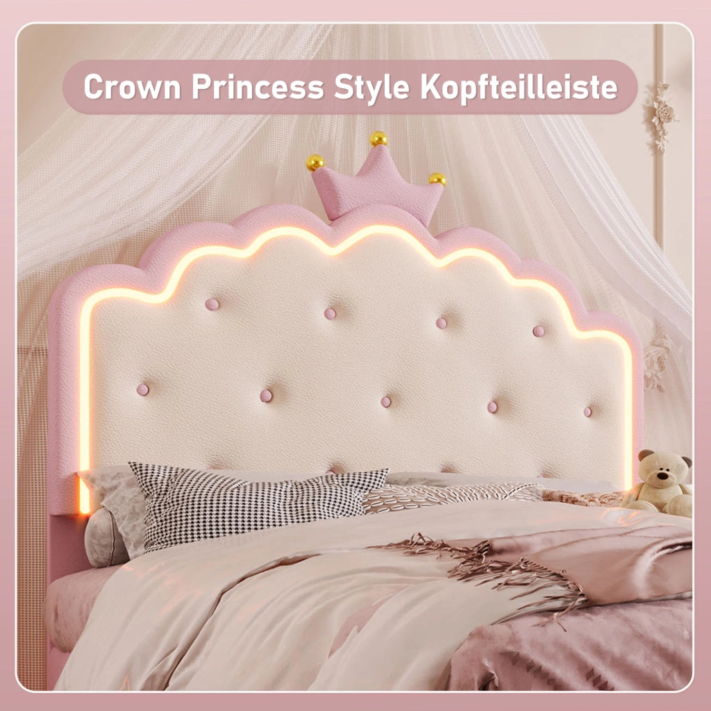 LETTO 140x200 cm in PU Rosa con illuminazione LED ambientale