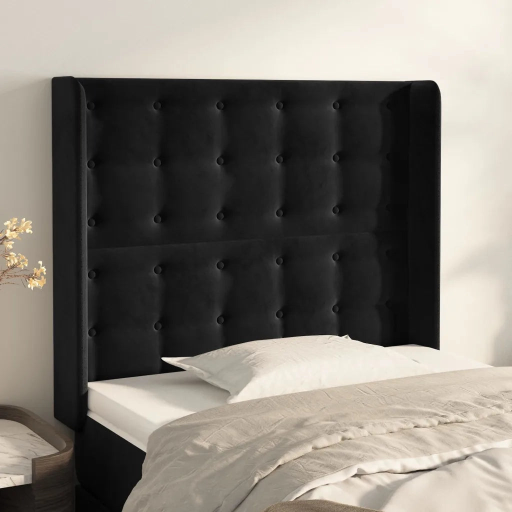 Testiera ad Orecchio-Testata con Orecchie Nera 83x16x118/128 cm in Velluto 628823