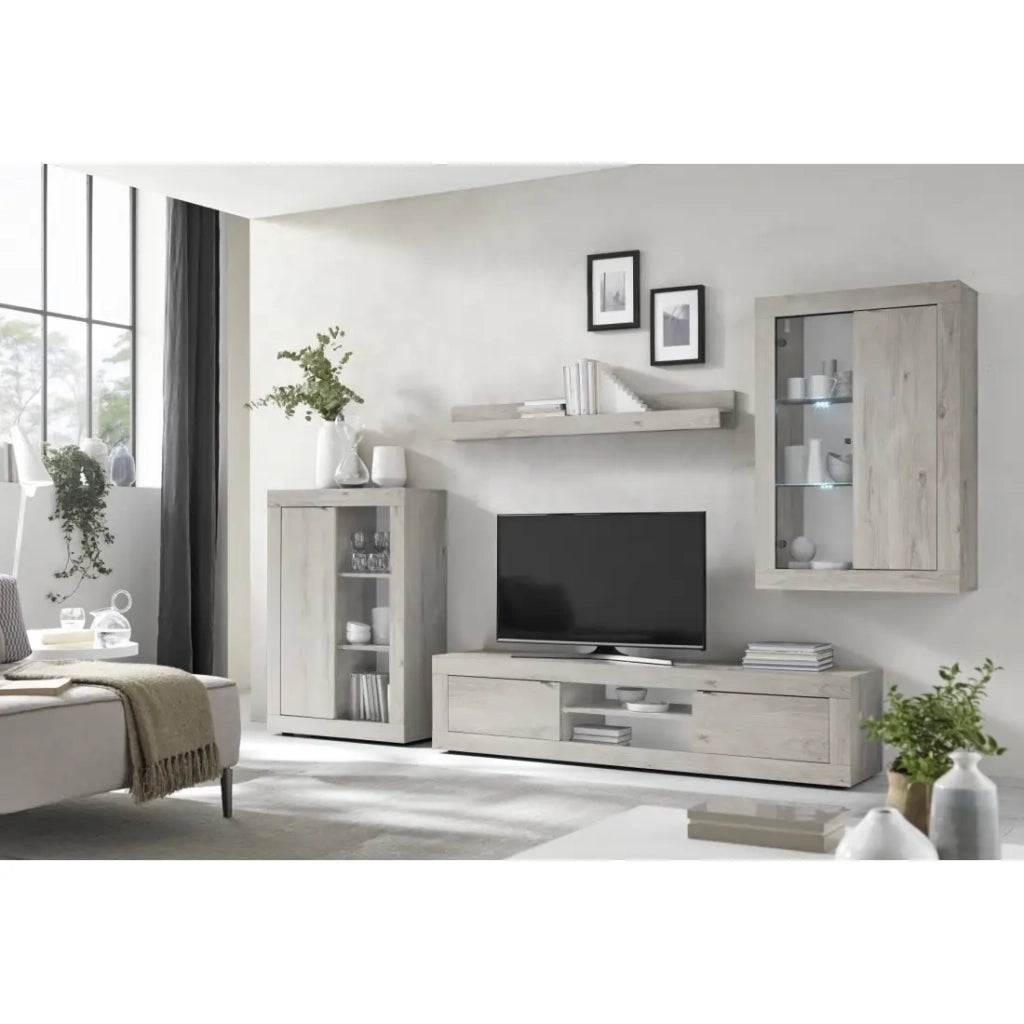 Set mobili soggiorno KALO - Ampio spazio di archiviazione - Grigio chiaro effetto legno - Design moderno ed elegante