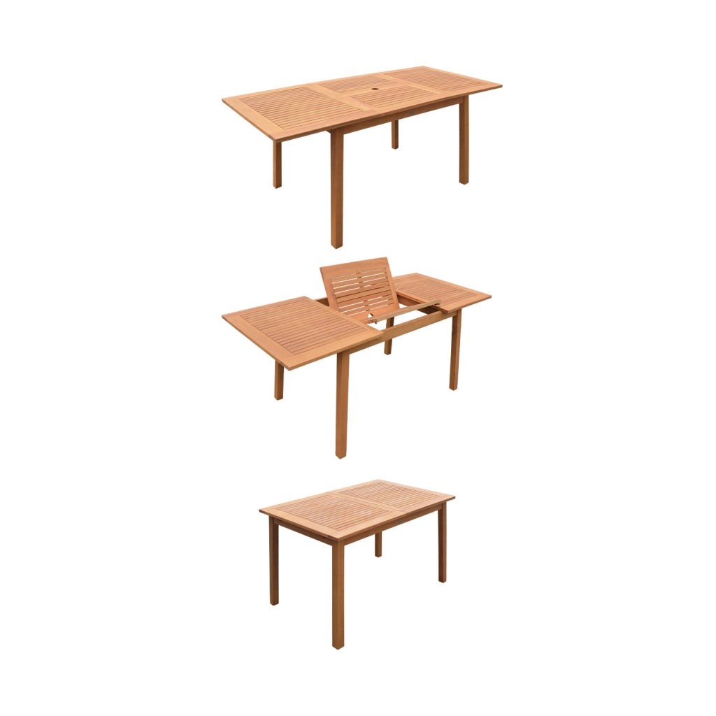 Set tavolo da giardino rettangolare allungabile in legno con 6 sedie,