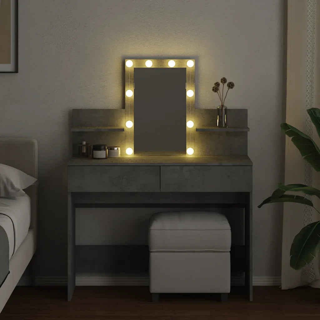 Toeletta | Tavolo da Trucco con LED Grigio Cemento 100x40x130 cm