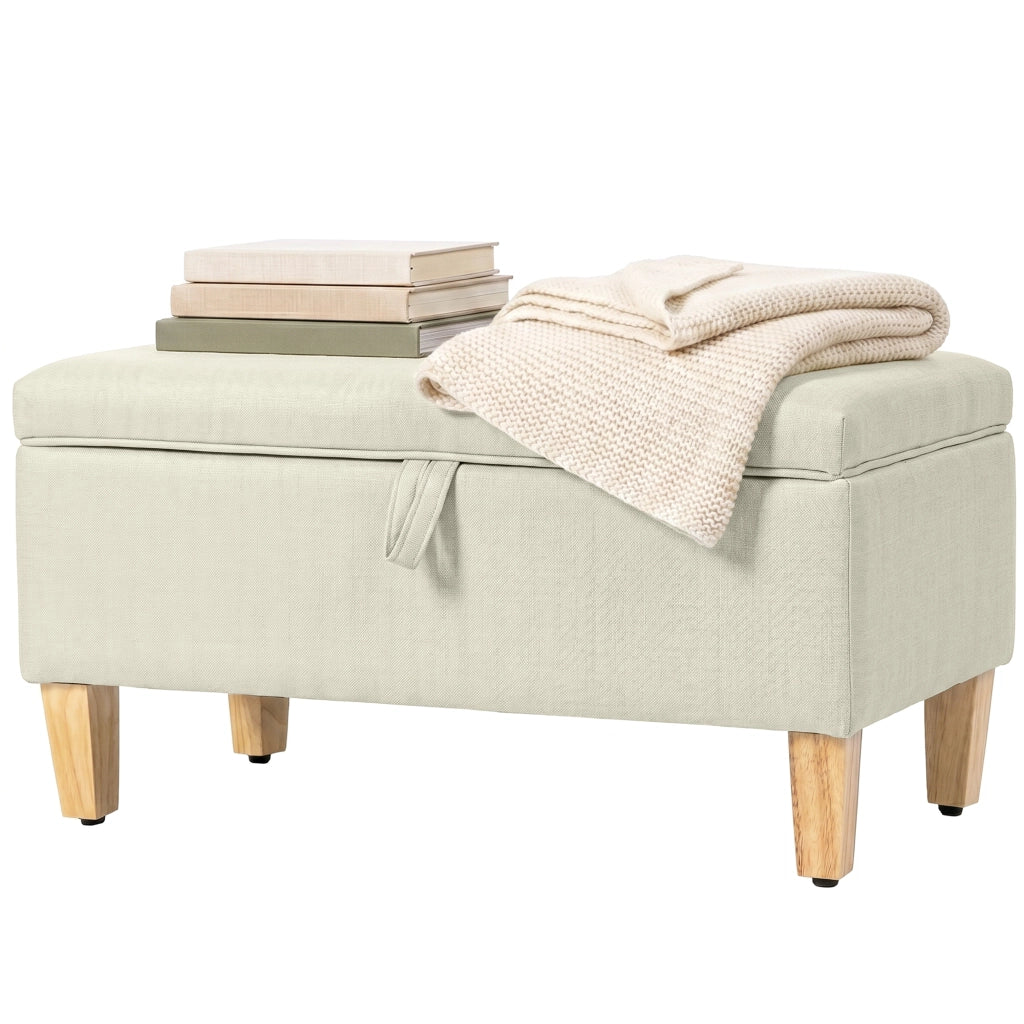 Panca contenitore imbottita in tessuto lino ¨C Xylo ¨C beige con piedini in legno 71x37x36cm