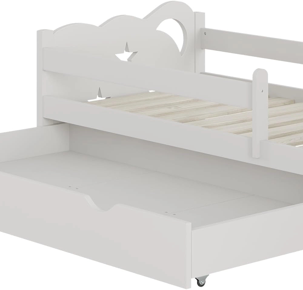 Letto per bambini Jessica, Bianco, 70x140 cm con cassetto, senza materasso, estendibile come letto per ragazzi, combinabile con la serie Jessica