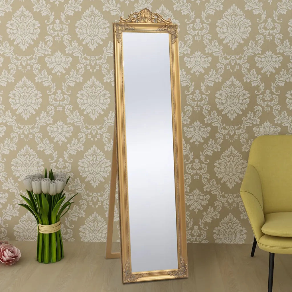 Specchio Autoportante Stile Barocco-Specchio Decorativo 160x40 cm Oro