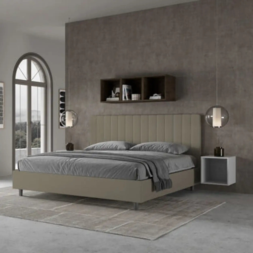Letto matrimoniale king size con rete imbottito 180x200 similpelle cappuccino Agueda