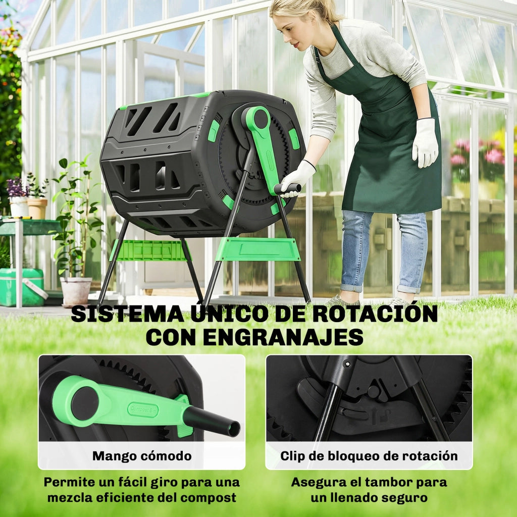 Compostiera Rotante 200L ¨C Xylo ¨C Verde con Ventilazione e Base Metallo