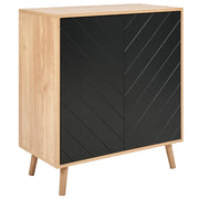 Credenza in MDF nero e legno chiaro impiallacciato in particelle di legno a 2 ante con ripiani Soluzione di archiviazione per la camera da letto scandinava