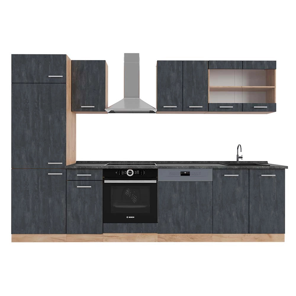 Vicco Cucina componibile Calcestruzzo nero/quercia dorata 300 cm PL Antracite