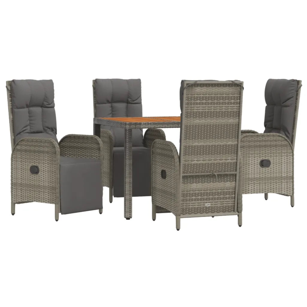 Set da Pranzo da Giardino 5 pz con Cuscini in Polyrattan Grigiocod mxl 124342