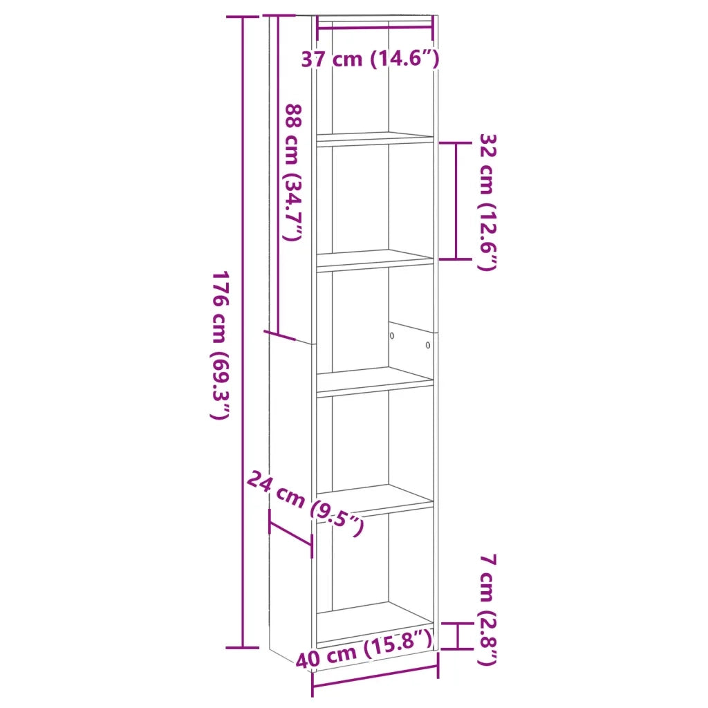 Libreria Rovere Sonoma 40x24x176 cm in Legno Multistrato 857794