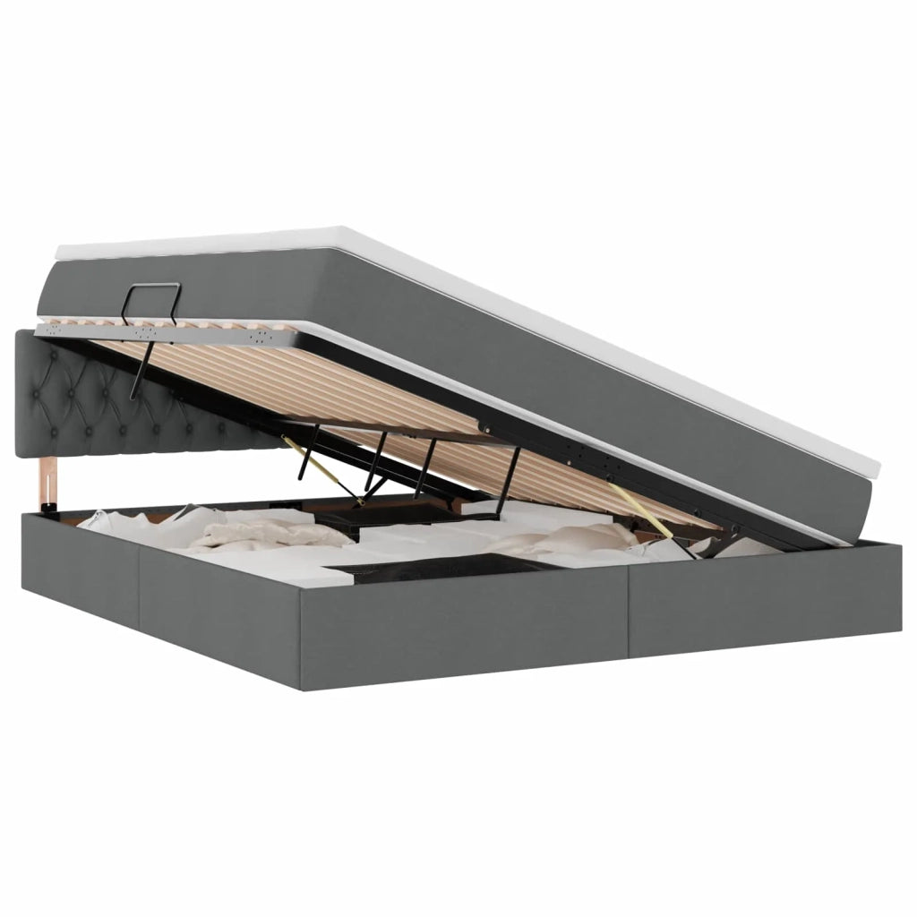 Letto con contenitore LED e materasso Grigio Scuro 160 x 200 cm