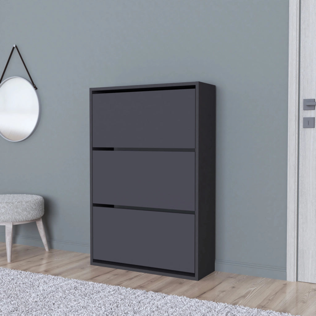 Scarpiera Salvaspazio Slim con 3 Contenitori Ribaltabili Portascarpe Stretto da Ingresso Capienza 18 Paia 110 x 73,5 x 24 cm - Antracite [en.casa]