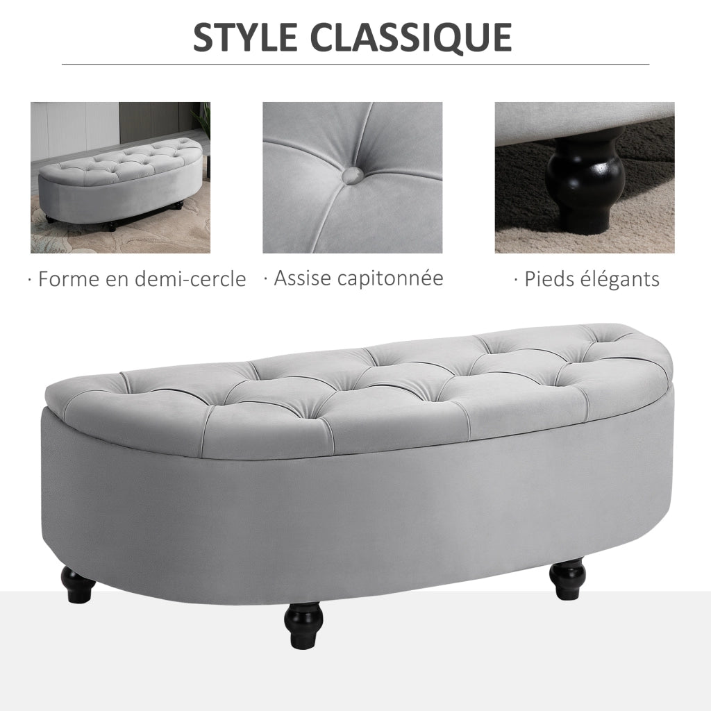 Pouf contenitore imbottito in velluto ¨C zephmum ¨C grigio 120x46x42 cm