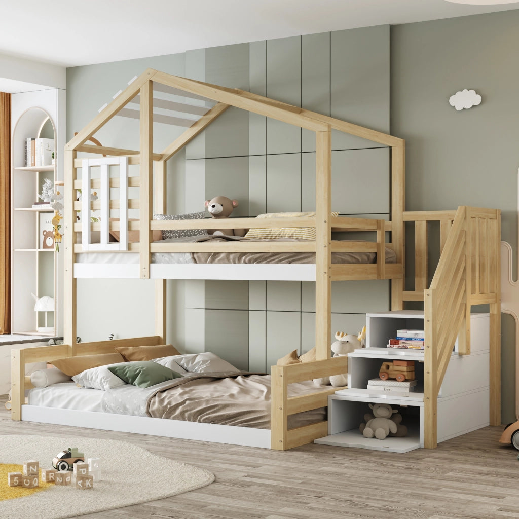 Letto a castello con finestra in pino 90x200 cm