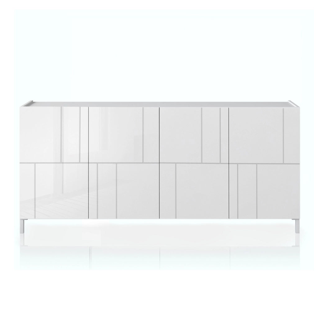 Madia grande 4 ante effetto legno laccata bianca cm. H.84xL.174xP.40
