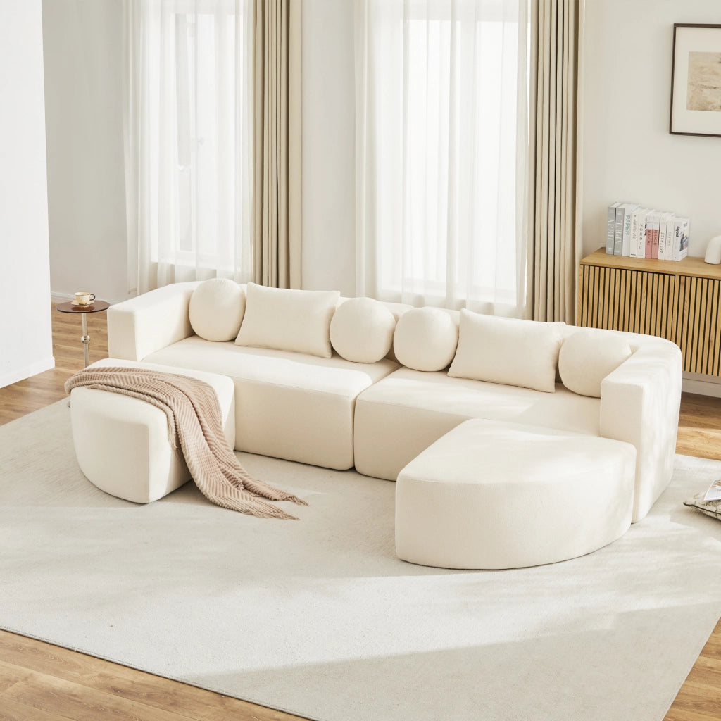 Divano Letto Modulare ¨C MINIMAL ¨C Beige, Chenille, 292x165x68 cm