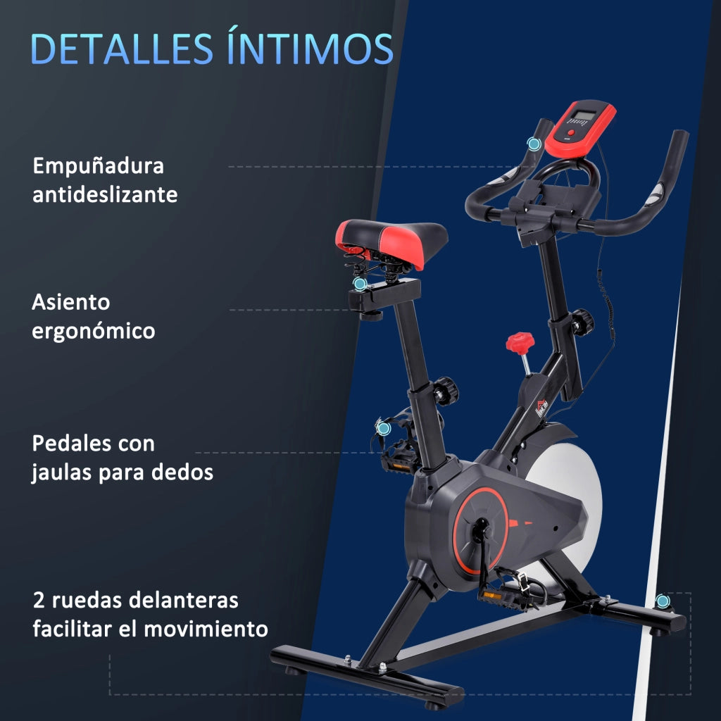 Cyclette da Interno con Display LCD Cardiofrequenzimetro Sella e Manubrio Regolabili Volano 6 kg ¨C Xylo ¨C Nero Rosso