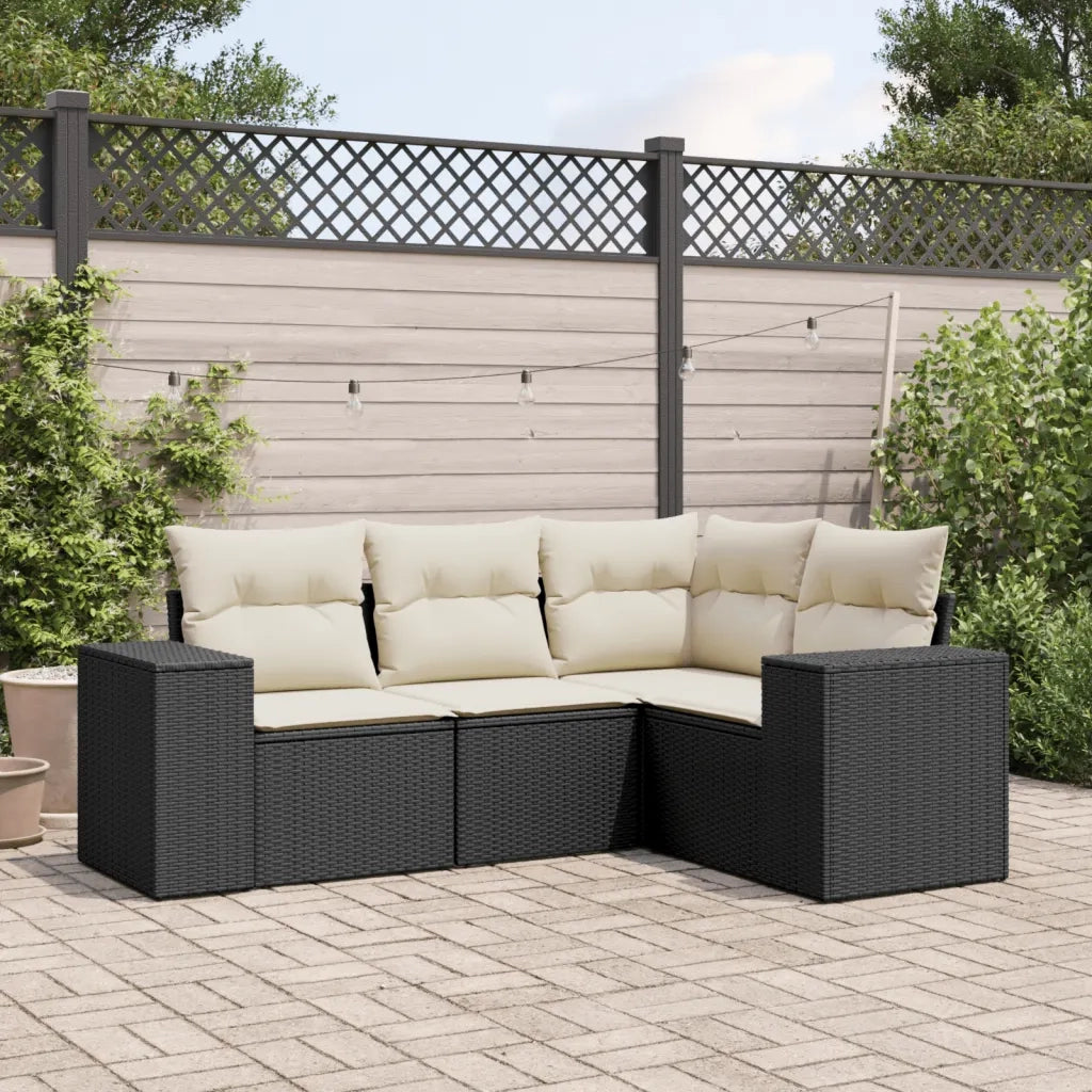 Set Divani da Giardino 4 pz con Cuscini Nero in Polyrattan 3222505