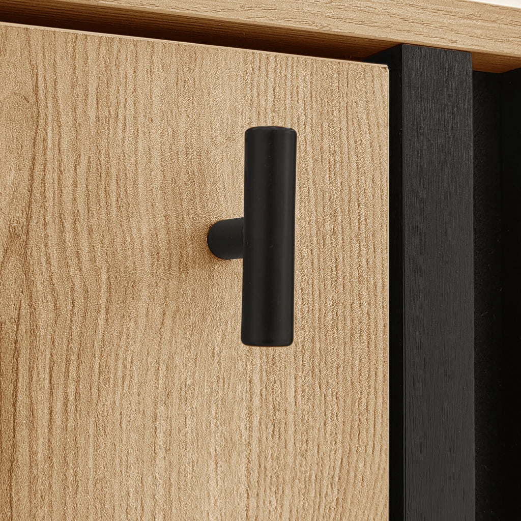 Credenza grande in legno e nero - Zephmum- 140x78,5x41 cm, LED, vetro, design coordinato