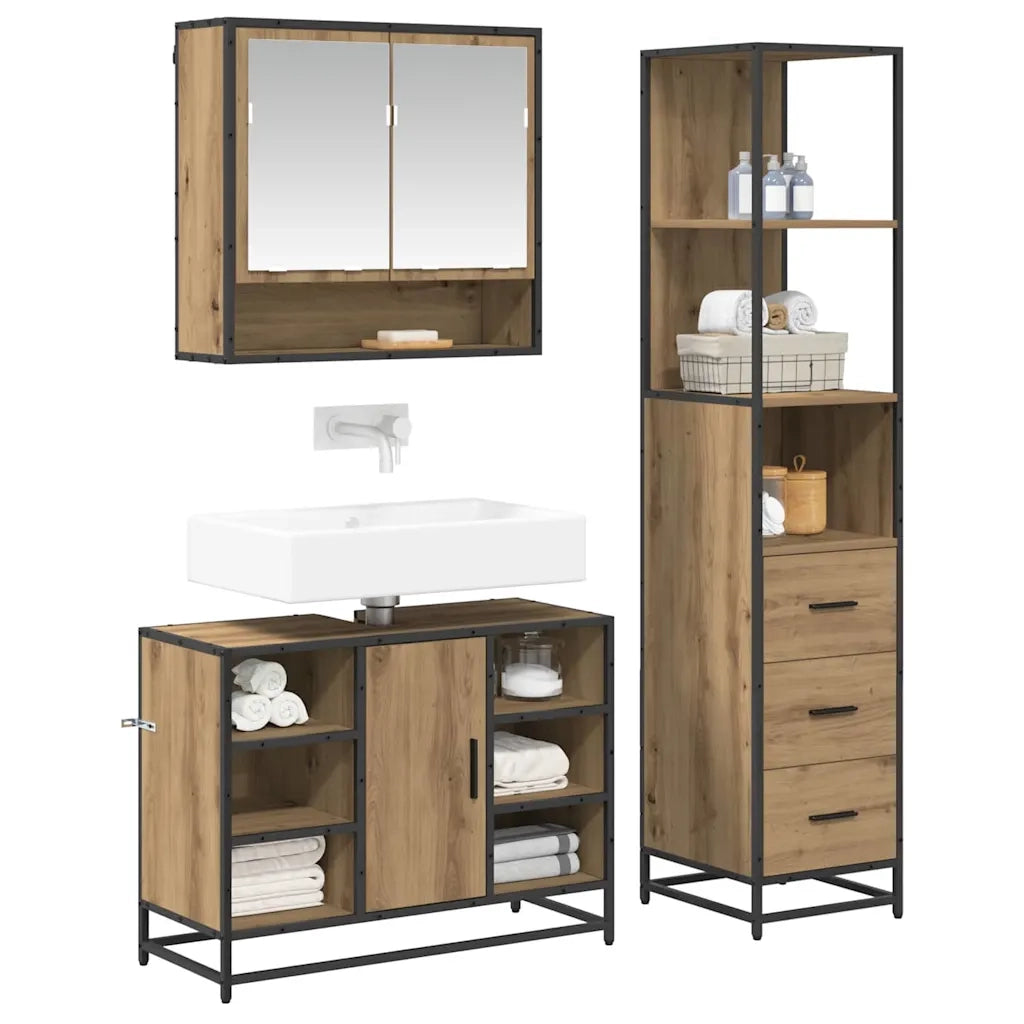 Set di mobili per il bagno con porta 3 pcs Rovere artigianale 3402570