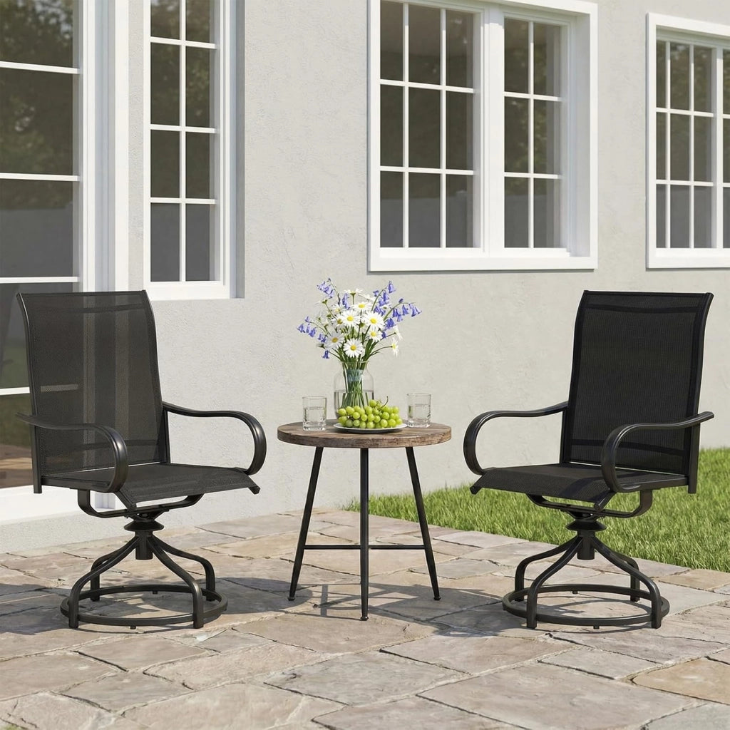 Set di 4 sedie da giardino girevoli a 360°, in metallo, resistenti alle intemperie, antiruggine, da balcone con schienale alto, portata fino a 150 kg, per terrazze, giardino, balcone, bistrot