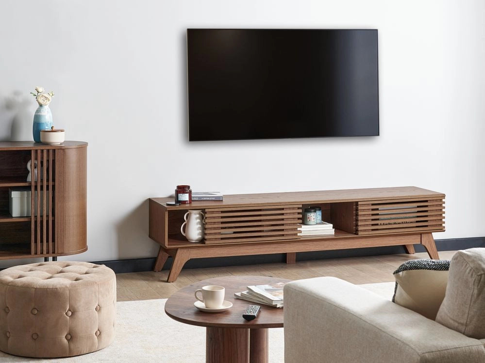 Mobile TV marrone con vano portaoggetti anteriore stile moderno contemporaneo
